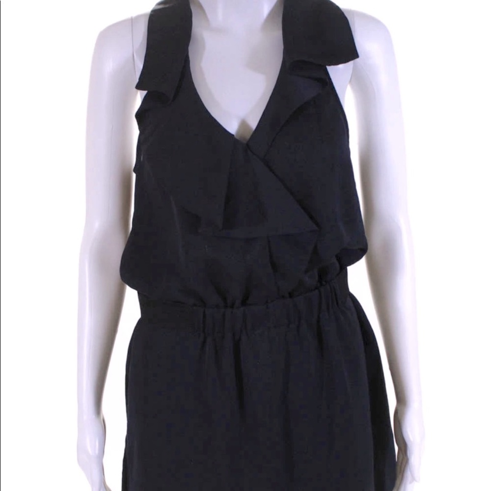 Rachel Roy sleeveless ruffled v-neck navy dress s
